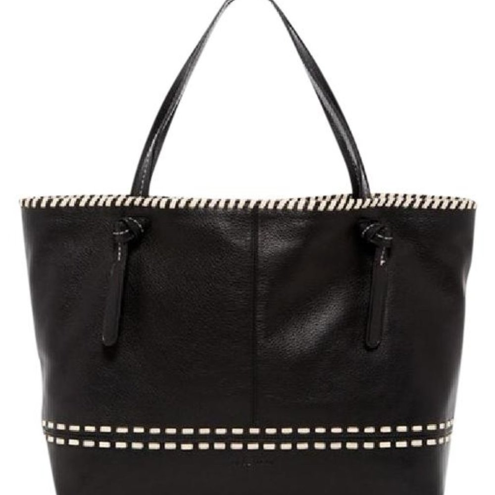 New Cole Haan Brynn Black Sand Shell Leather Tote